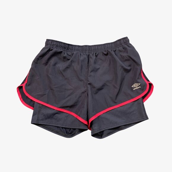 Umbro Shorts Women S Small Gray Neon Pink Athletic Running Double Layer Drawcord - Picture 1 of 14